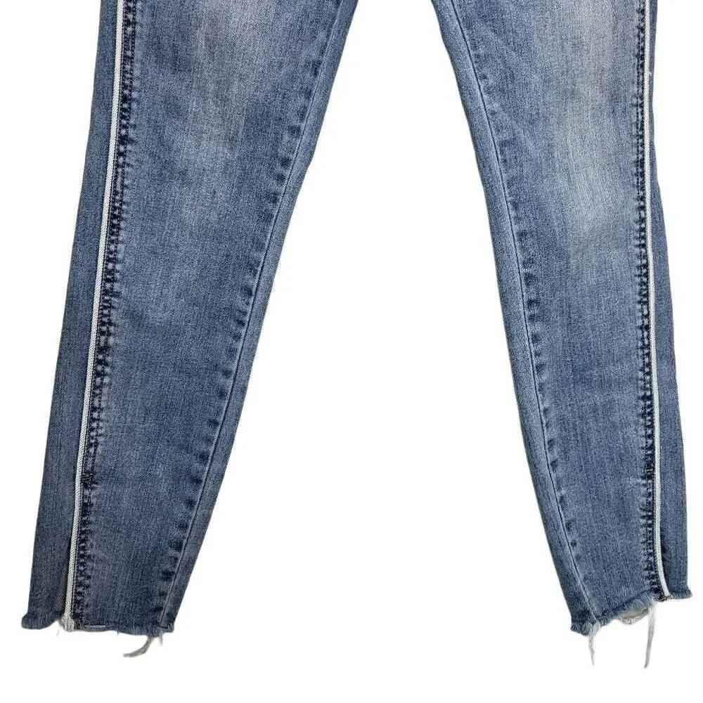 Hidden Distressed Side Piping Fringe Raw Hem Jean Denim Size 28